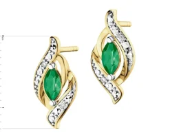 Kolczyki z żółtego złota z diamentami i szmaragdami - próba 585