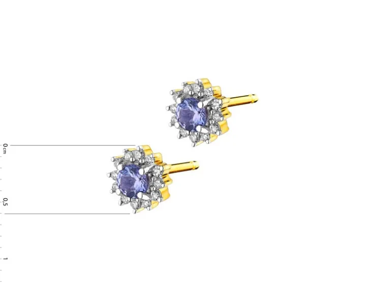 Kolczyki z żółtego złota z diamentami i tanzanitami - próba 585