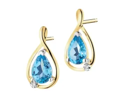 Kolczyki z żółtego złota z diamentami i topazami - próba 375