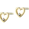 Kolczyki z żółtego złota z diamentami - serca - 0,008 ct - próba 585