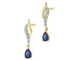 Kolczyki z żółtego złota z diamentami i szafirami - próba 585