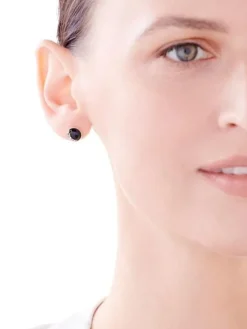 Kolczyki z żółtego złota z diamentami i onyksami - próba 585