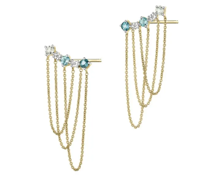 Kolczyki z żółtego złota z diamentami i topazami - próba 375