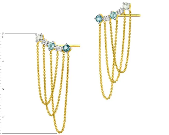 Kolczyki z żółtego złota z diamentami i topazami - próba 375