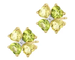 Kolczyki z żółtego złota z diamentami i kamieniami ozdobnymi - koniczyny, serca - próba 375