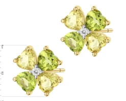 Kolczyki z żółtego złota z diamentami i kamieniami ozdobnymi - koniczyny, serca - próba 375