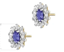 Kolczyki z żółtego złota z diamentami i szafirami - próba 585