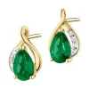 Kolczyki z żółtego złota z diamentami i szmaragdami syntetycznymi - próba 375