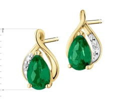 Kolczyki z żółtego złota z diamentami i szmaragdami syntetycznymi - próba 375