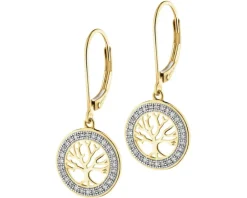 Kolczyki z żółtego złota z diamentami - drzewka - 0,15 ct - próba 585