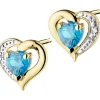 Kolczyki z żółtego złota z diamentami i topazami - serca - próba 375