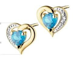 Kolczyki z żółtego złota z diamentami i topazami - serca - próba 375