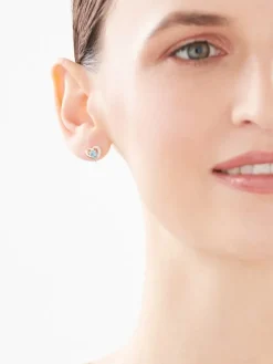 Kolczyki z żółtego złota z diamentami i topazami - serca - próba 375