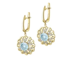 Kolczyki z żółtego złota z diamentami i topazami Sky Blue - próba 585