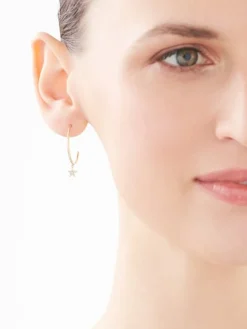 Kolczyki z żółtego złota z diamentami - gwiazdy, koła - 0,006 ct - próba 375