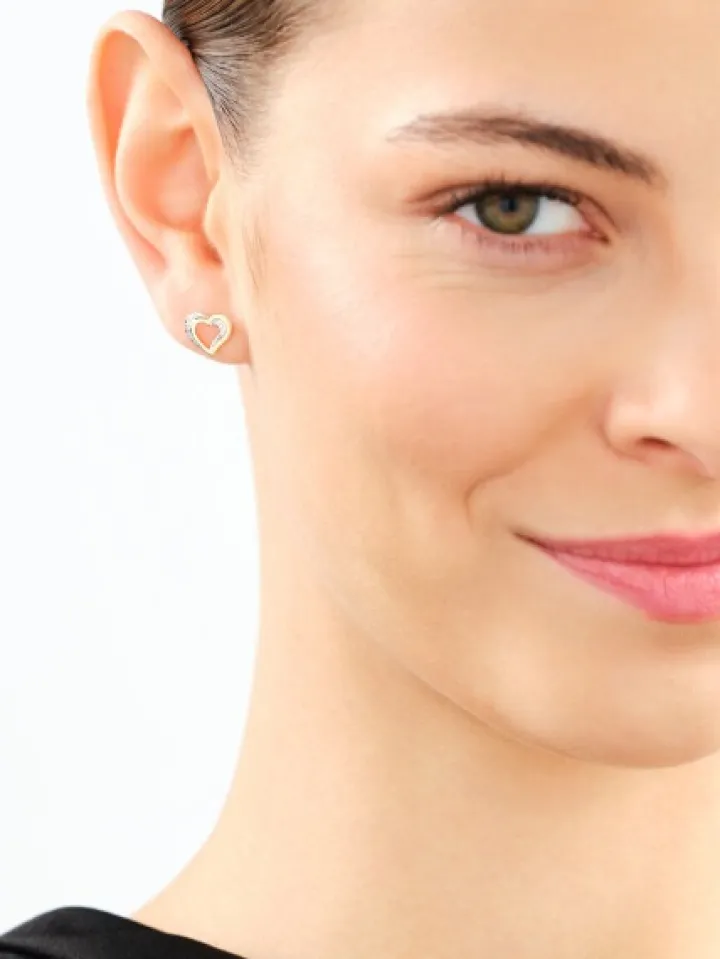 Kolczyki z żółtego złota z diamentami - serca - 0,03 ct - próba 375