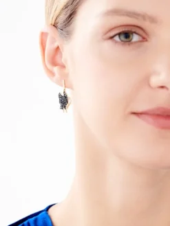 Kolczyki z żółtego złota z diamentami i szafirami - motyle - próba 585