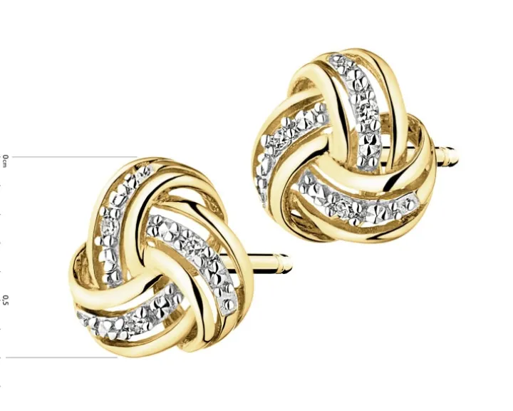 Kolczyki z żółtego złota z diamentami - 0,01 ct - próba 375