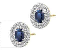 Kolczyki z żółtego złota z diamentami i szafirami - próba 585
