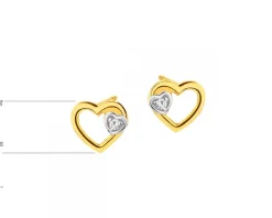 Kolczyki z żółtego złota z diamentami - serca - 0,01 ct - próba 375