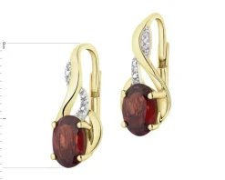 Kolczyki z żółtego złota z diamentami i granatami - próba 585