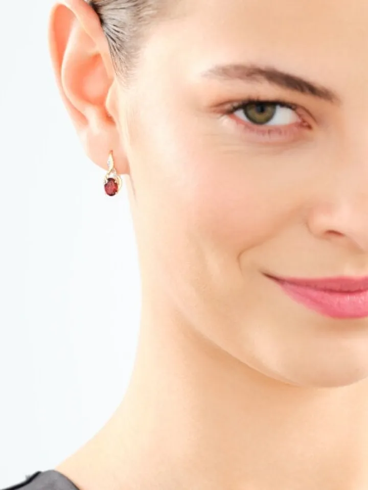 Kolczyki z żółtego złota z diamentami i granatami - próba 585