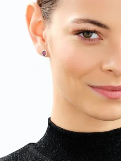 Kolczyki z żółtego złota z diamentami i rodolitami - próba 585