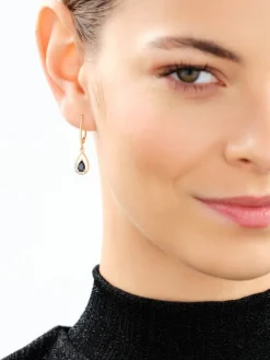 Kolczyki z żółtego złota z diamentami i szafirami - próba 585