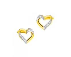 Kolczyki z żółtego złota z diamentami - serca - 0,004 ct - próba 585