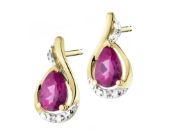 Kolczyki z żółtego złota z diamentami i rubinami syntetycznymi - próba 375