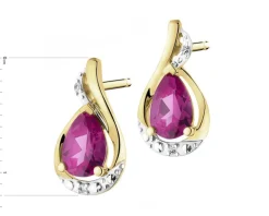Kolczyki z żółtego złota z diamentami i rubinami syntetycznymi - próba 375