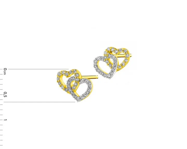 Kolczyki z żółtego złota z diamentami - serca - 0,16 ct - próba 585