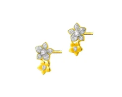 Kolczyki z żółtego złota z diamentami - kwiaty - 0,06 ct - próba 585