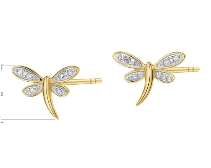 Kolczyki z żółtego złota z diamentami - ważki - 0,05 ct - próba 585