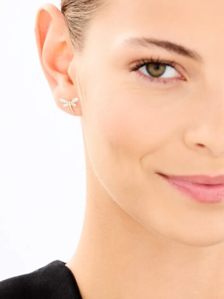 Kolczyki z żółtego złota z diamentami - ważki - 0,05 ct - próba 585