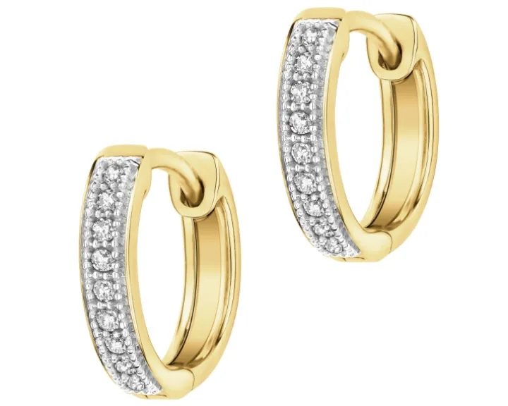 Kolczyki z żółtego złota z diamentami - koła - 0,05 ct - próba 585