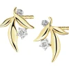 Kolczyki z żółtego złota z diamentami - liście - 0,01 ct - próba 375