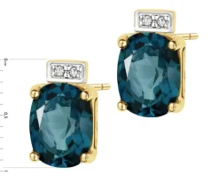 Kolczyki z żółtego złota z diamentami i topazami london Blue - próba 585