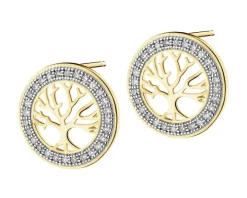 Kolczyki z żółtego złota z diamentami - drzewka - 0,15 ct - próba 585