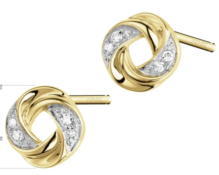 Kolczyki z żółtego złota z diamentami - 0,05 ct - próba 375