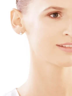 Kolczyki z żółtego złota z diamentami i perłami - próba 375