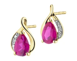 Kolczyki z żółtego złota z diamentami i rubinami syntetycznymi - próba 375