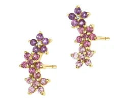 Kolczyki z żółtego złota z diamentami i kamieniami ozdobnymi - kwiaty - próba 375