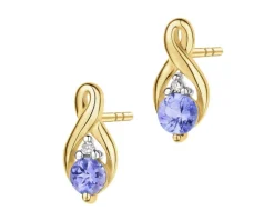 Kolczyki z żółtego złota z diamentami i tanzanitami - próba 585