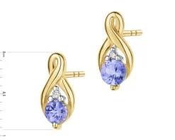 Kolczyki z żółtego złota z diamentami i tanzanitami - próba 585