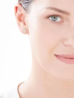 Kolczyki z żółtego złota z diamentami - serca, drzewka - 0,01 ct - próba 375