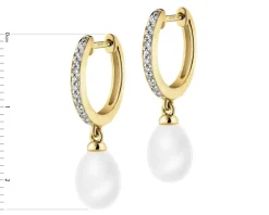 Kolczyki z żółtego złota z diamentami i perłami - próba 585