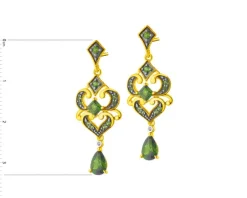 Kolczyki z żółtego złota z diamentami i diopsydami - próba 585