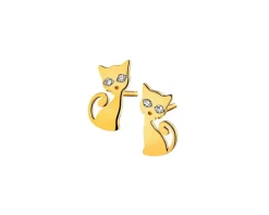 Kolczyki z żółtego złota z diamentami - koty - 0,01 ct - próba 585