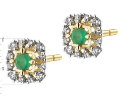 Kolczyki z żółtego złota z diamentami i szmaragdami - próba 585